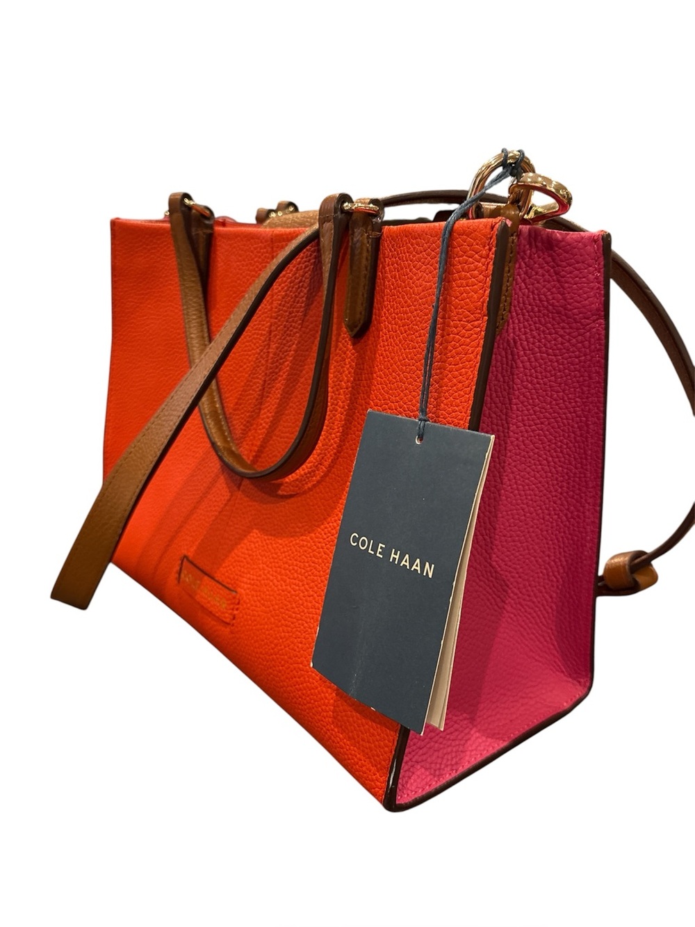 Cole Haan Grand Series Colorblock Orange & Pink Leather Tote